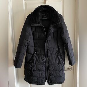 Andrew Marc Black Quilted Down-Style Coat with Fur-Trim Collar